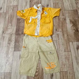 Boys Yellow Shirt and Khaki Shorts Set