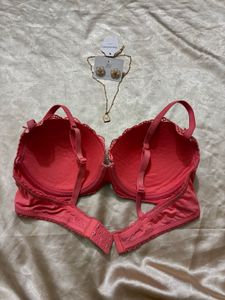 Coral Lace Balconette Bra.