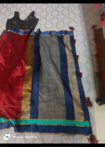 Maroon Saree with Sleevless Blouse