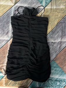 Mango Chic Black Ruched Mini Dress