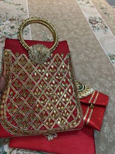 Combo of 3- Heavy Red Golden Clutch with Zari