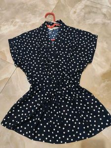 Navy Polka Dot Short Sleeve Dress