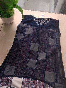 Stylish Blue Checkered Tunic Top