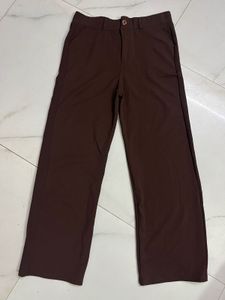 Brown High-Waist Straight Fit Trousers