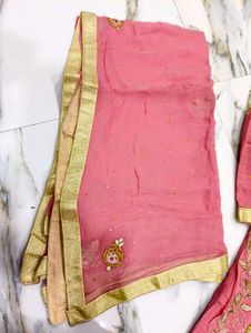zardozi Embroidered carrot pink Kurta shalwar Set