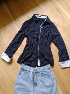 Stylish Navy Polka Dot Shirt