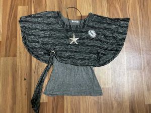 Y2K Grey Wrap style Top with a knot front and cape
