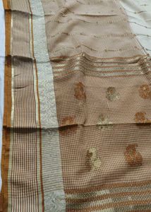 Gold Zari Embroidered Tussar Silk Saree
