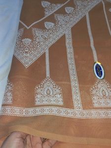 New Tan Colour Saree With Beautiful 3d Print