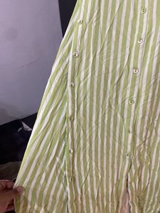 Green &amp; White Striped Kurta