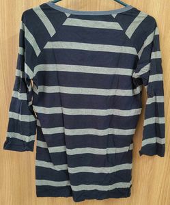Bare Denim Henley Striped Long Sleeve T-Shirt