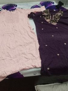 Embroidered Kurta Set - Pink & Purple
