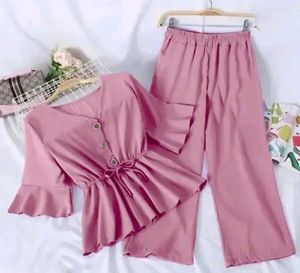 Classy Solid Flare Top With Pocket Palazzo set