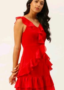 Red Ruffle Dress + Freebie Any One Earings Set