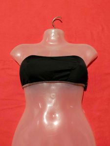 Strapless Bandeau Top with Silver Glitter Trim