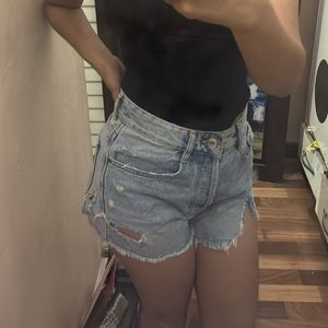 Light Wash Distressed Denim Shorts