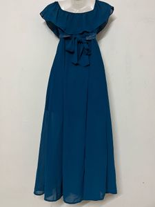 AND BRANDED Teal Maxi Dress with Ruffle Neckline