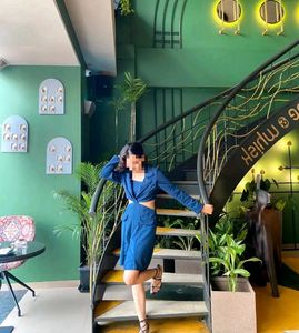 Chic Blue Blazer &amp; Skirt Set