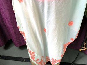 Elegant White &amp; Pink Embroidered Dupatta Scarf