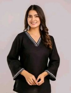Bell sleeves pashmina Elegant Black Kurta