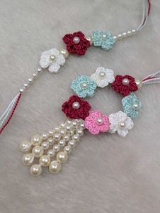 Handmade Crochet Flower Rakhi with Pearls