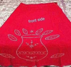 Vibrant Red Embroidered घेरेदार peticot