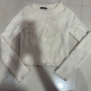 🤍 White Cropped Knit Sweater