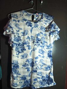 Blue Floral Embellished Blouse