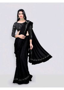 Elegant Black Saree with Embellishments f