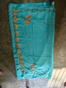 Aqua Blue Embroidered Saree