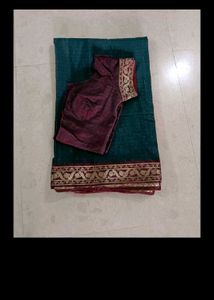 Elegant Teal Saree with Golden Border