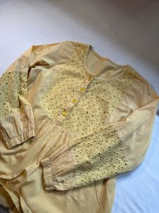 Butter Yellow Eyelet Detail Kurta