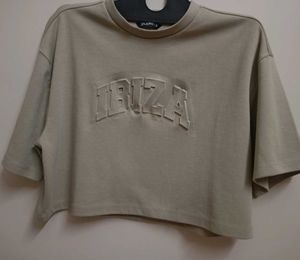Cropped T-Shirt with 'IBIZA' Graphic