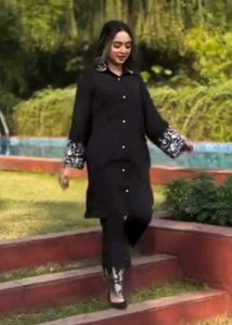 Elegant Black Kurta Set with White Embroidery