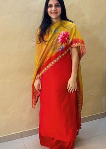 Vibrant Pink Kurta Set with Yellow Dupatta