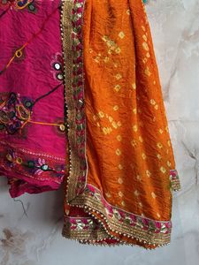 Vibrant Pink &amp; Orange Embroidered Saree