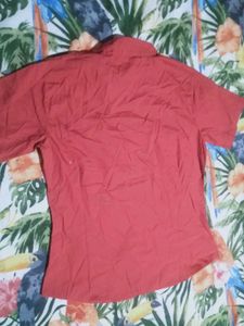 Red Short Sleeve Button-Up Shirt