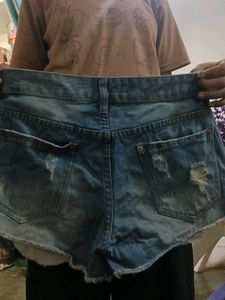 Distressed Denim Shorts with Beads