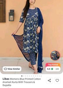 Libas Blue Printed Cotton Anarkali Kurta Set