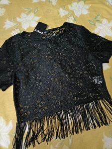Shein Black Lace Fringe Top