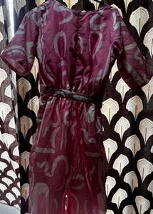 Pink Abstract Print V-Neck jumpsuit Dress