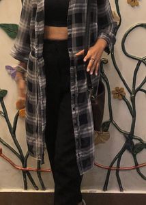 Black Long Shrug Cum Dress (See Through)