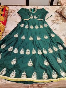 Chanderi silk Gown heavy kundan patches