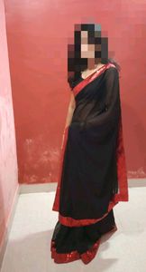 Black saree with Red sequin border