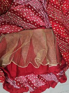 Vibrant Red Bandhani Print Gown