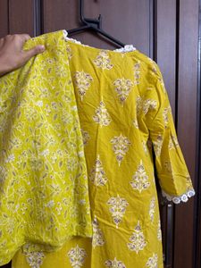 Yellow floralPrinted Kurta Set with Dupatta