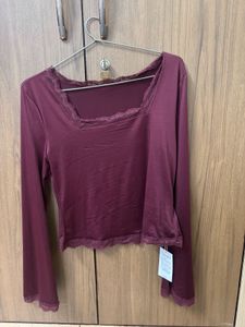 Burgundy Lace Trim Top