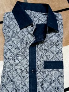 Vintage Geometric Print Button-Up Shirt