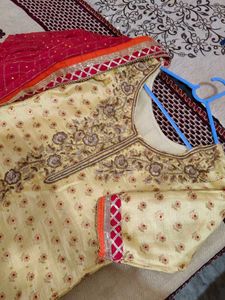 Beautiful Yellow Kurta Set with Red Dupatta