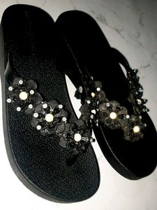 Embellished Black Flip-Flops